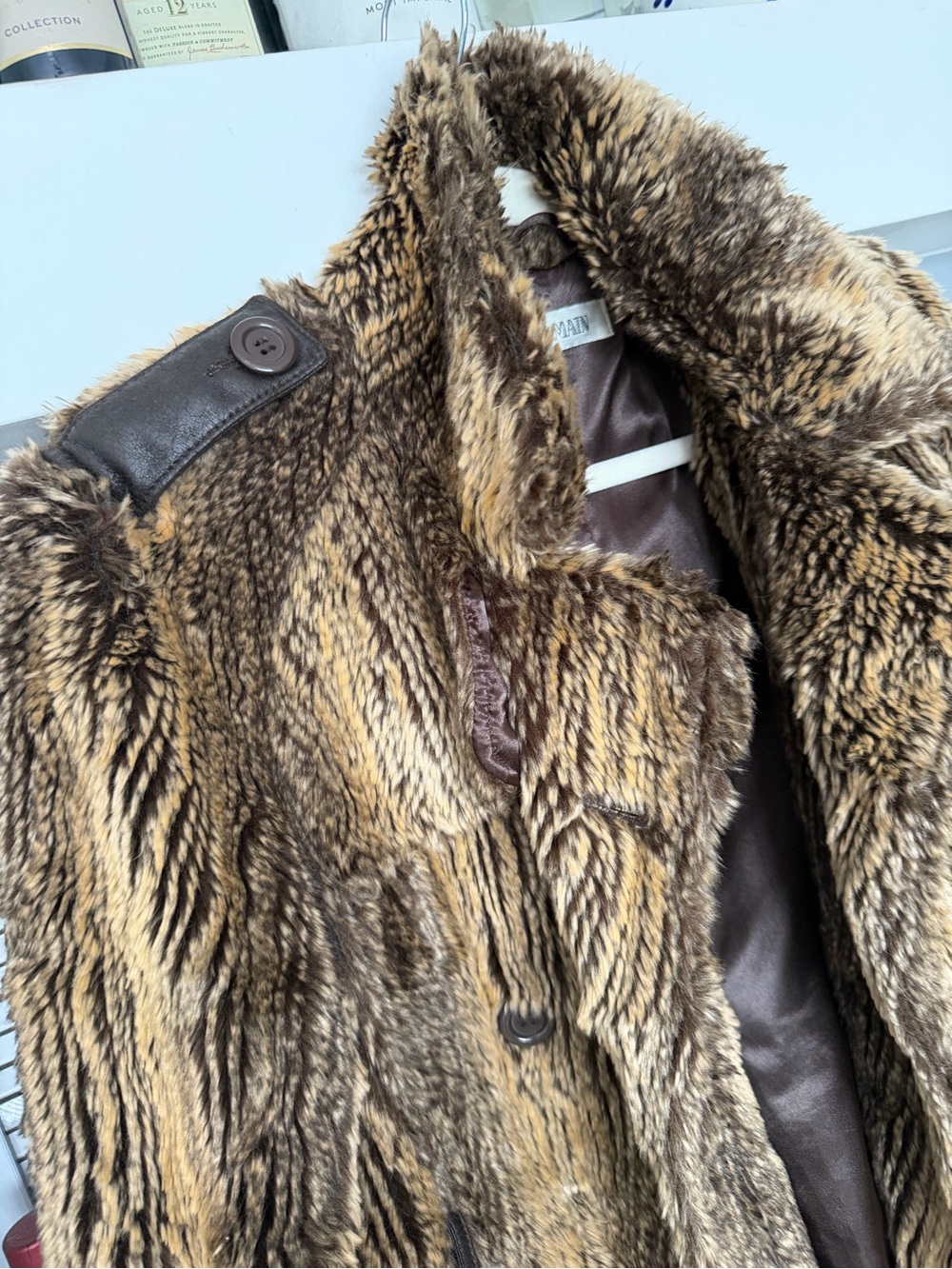 Balmain Plush Faux Fur Brown Striped Teddy Jacket